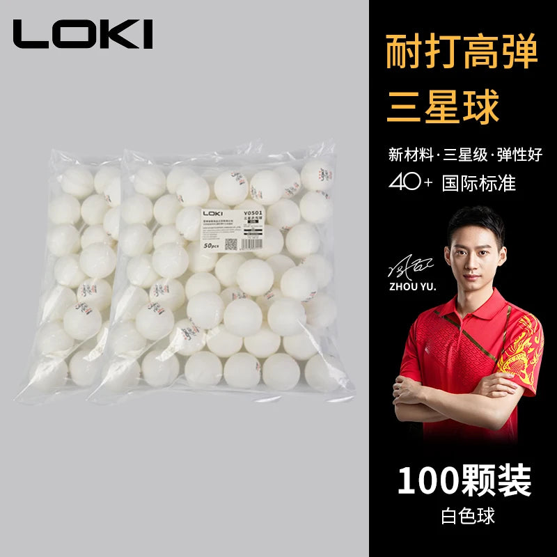 Pelotas de tenis de mesa LOKI, 50/100 Uds., 3 estrellas, 40 +, nuevas pelotas de Ping Pong de Material plástico ABS con costura, pelotas de Ping Pong para entrenamiento en Club