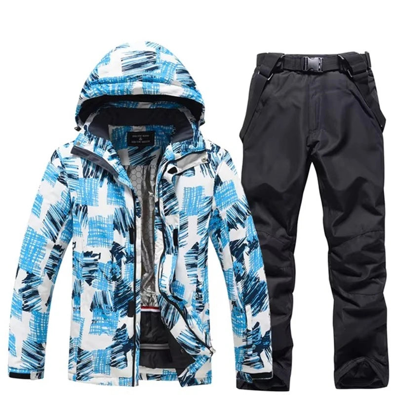 -30, Conjuntos de trajes de nieve para hombre, traje de snowboard, ropa de esquí, chaqueta de esquí y pantalón con pechera, traje de snowboard, invierno al aire libre