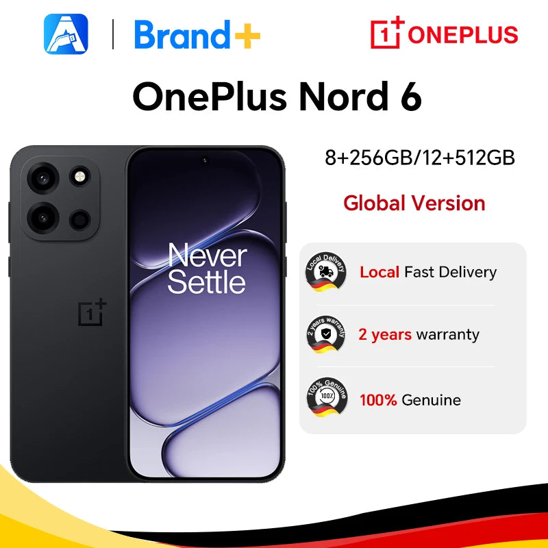 Smartphone OnePlus Nord 6 5G 2026, 8GB+256GB / 12GB+512GB, Snapdragon 8s Gen 4, 165Hz, 7500mAh, IP69/IP69K, Versión Global