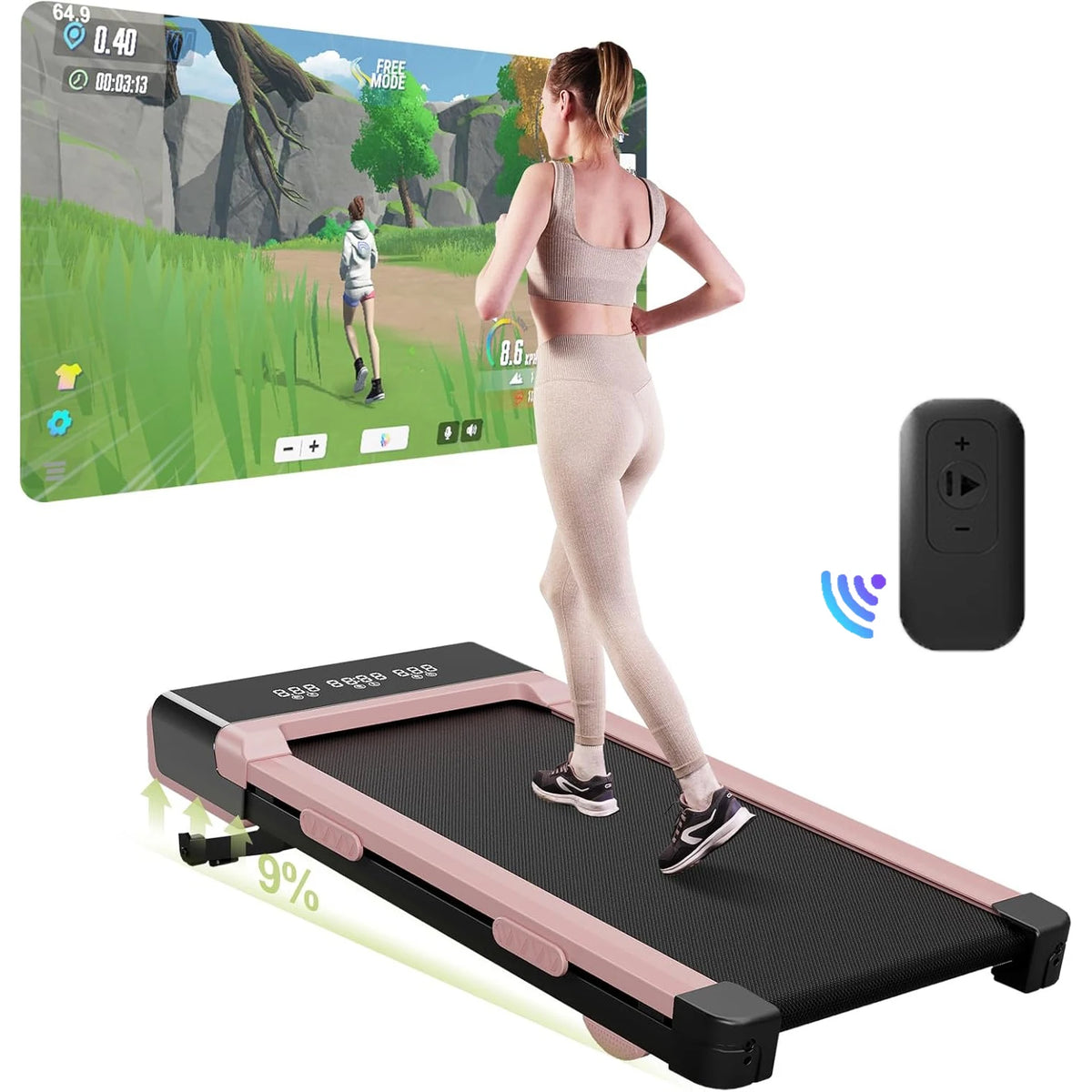 Cinta de correr plegable 9% inclinada, almohadilla para caminar de 3,8 mph/6 kph para cintas de correr caseras, pantalla LCD, monitoreo por aplicación, máquina de ejercicio con Motor de 3,0 HP