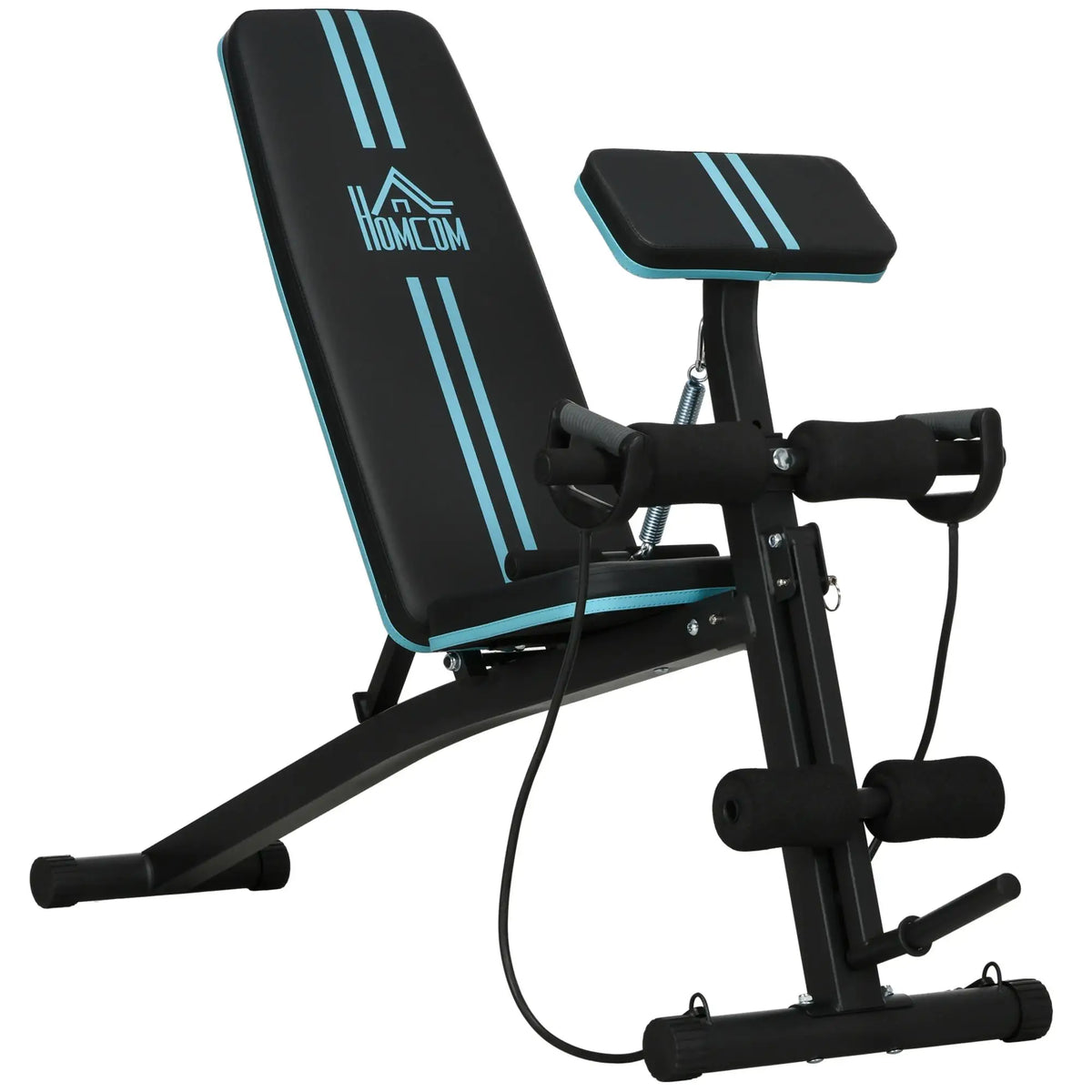 Banco de pesas ajustable, 7 posiciones de ajuste con extensión para piernas, 160x54x106 cm, acero, hasta 300 kg, negro y azul