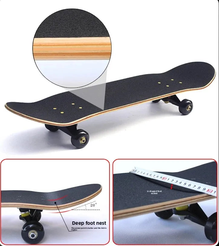 Venta al por mayor de fábrica: Set de patineta de 31 * 8 pulgadas, 7 niveles, de madera de arce, con doble curvatura, personalizable, para adultos y adolescentes.