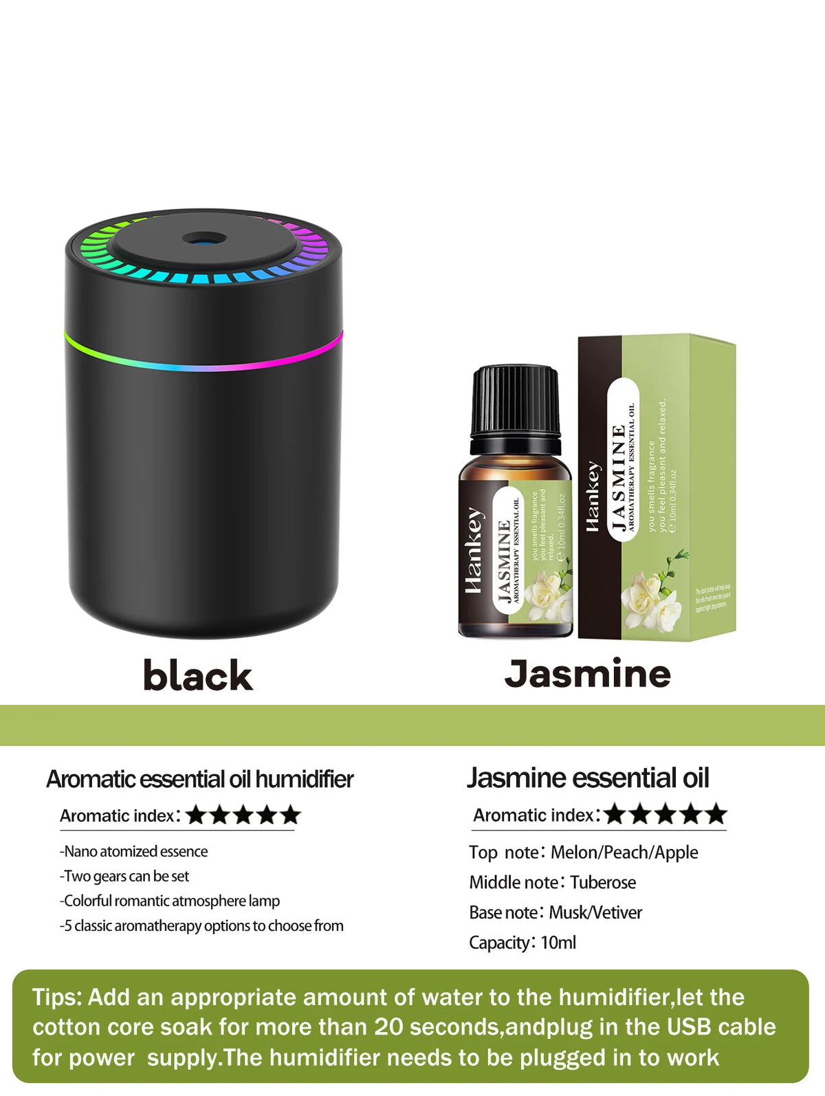 Difusor de aromaterapia de 180ml, humidificador, aceite esencial de aromaterapia, purificador de aire, coche para dormir, llevar en casa, luz LED de 7 colores