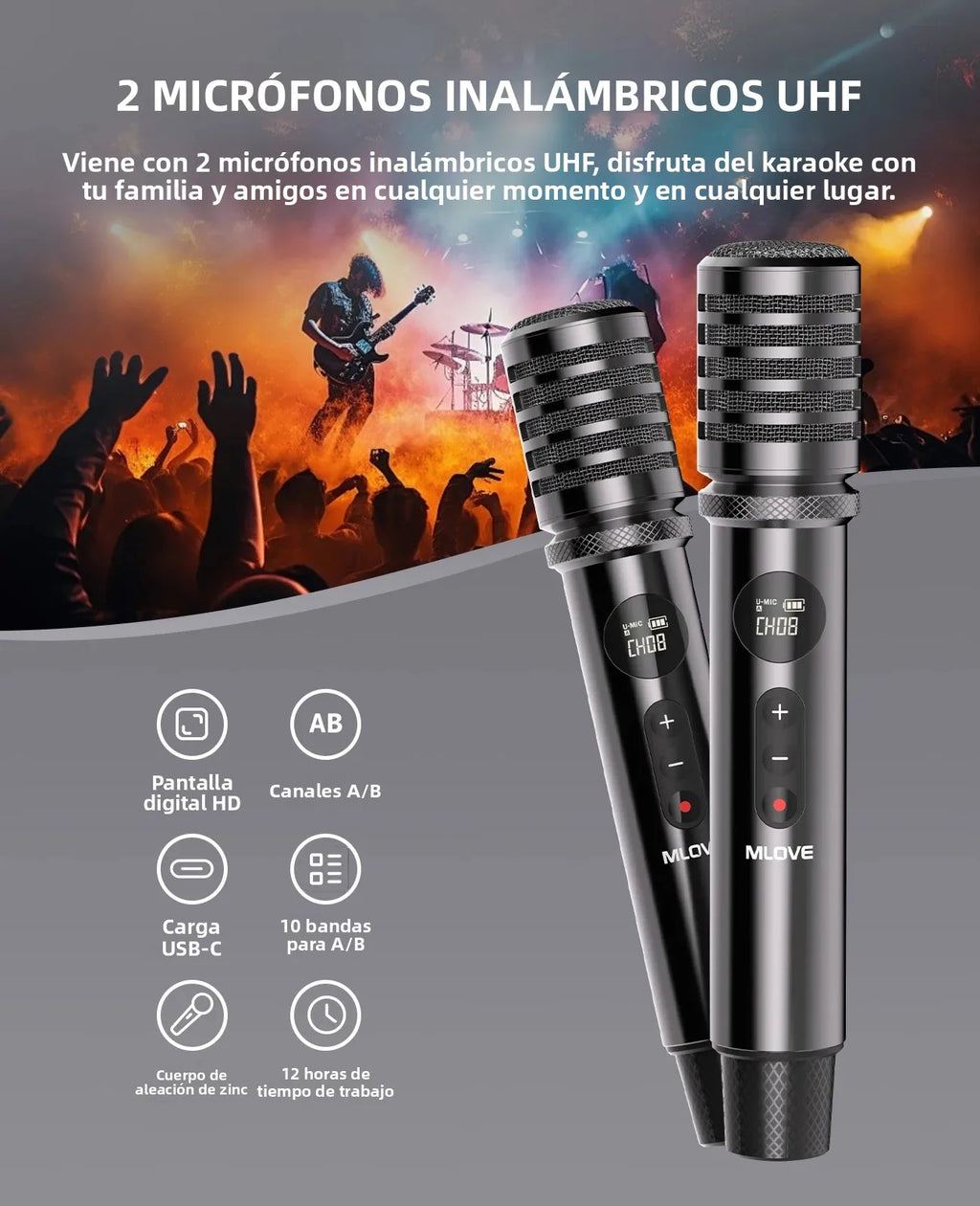 Máquina de Karaoke Profesional MLOVE D5 para Adultos con Bluetooth y 2 Micrófonos Inalámbricos, Altavoz Portátil con Sistema PA, Grabación