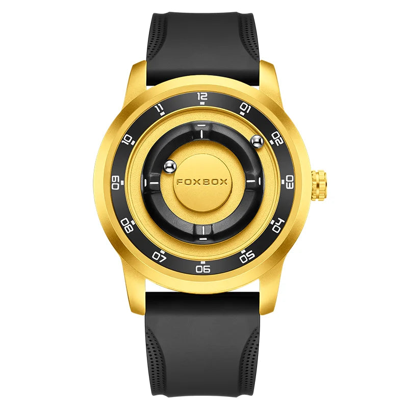 Reloj FOXBOX de moda personalizado con puntero magnético flotante, rodamiento de bolas libre, creativo, sencillo, resistente al agua, reloj de cuarzo para hombre