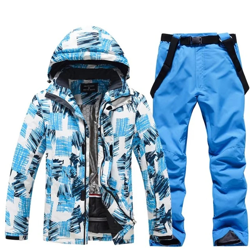 -30, Conjuntos de trajes de nieve para hombre, traje de snowboard, ropa de esquí, chaqueta de esquí y pantalón con pechera, traje de snowboard, invierno al aire libre