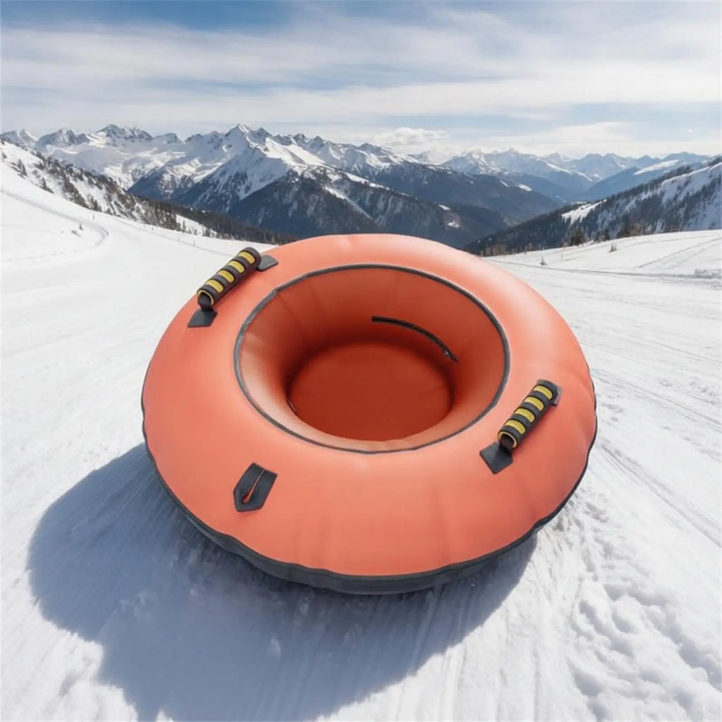 Trineo Inflable Redondo para Tubing de Nieve con Diseño Plegable de PVC, Asiento Central Cómodo y Asas de Transporte para Exteriores en Invierno