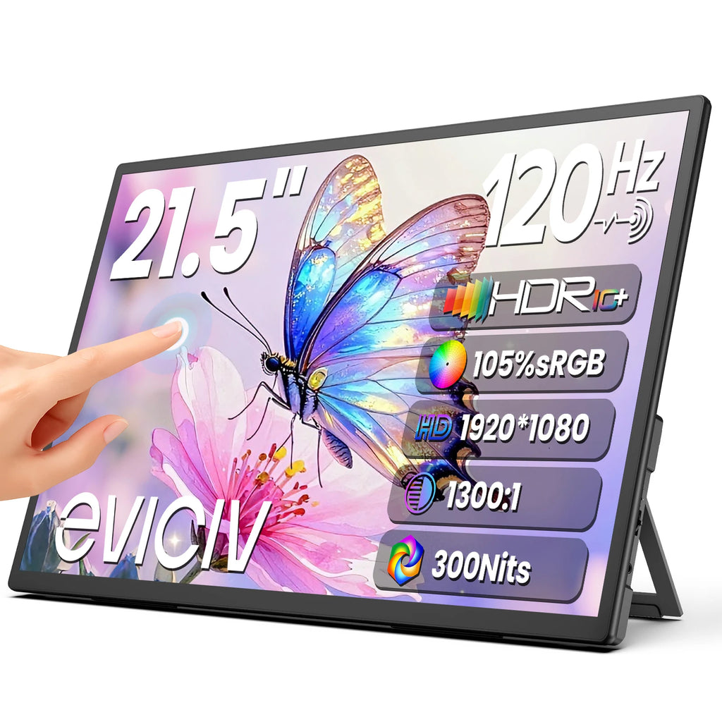 Monitor portátil táctil EVICIV de 10 puntos 21.5 pulgadas FHD 105% sRGB 120Hz HDMI USB-C Pantalla de viaje para portátil MacBook PC Superficie PS5 Xbox Gran pantalla externa con soporte VESA compatible
