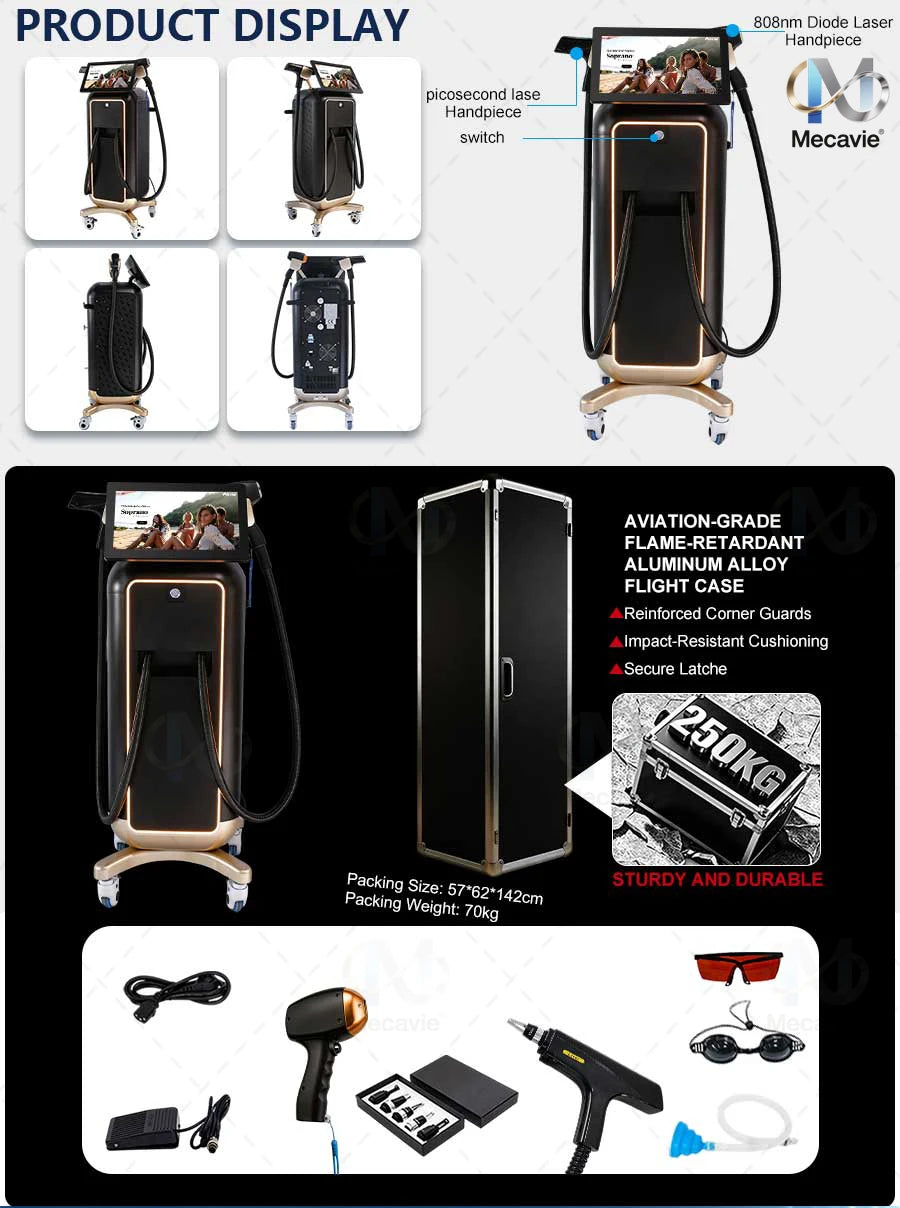 Máquina Láser Pico Nd Yag Multifuncional 2 en 1 para Depilación y Eliminación de Tatuajes, Equipo de Belleza de 1600W 1000W de Potencia