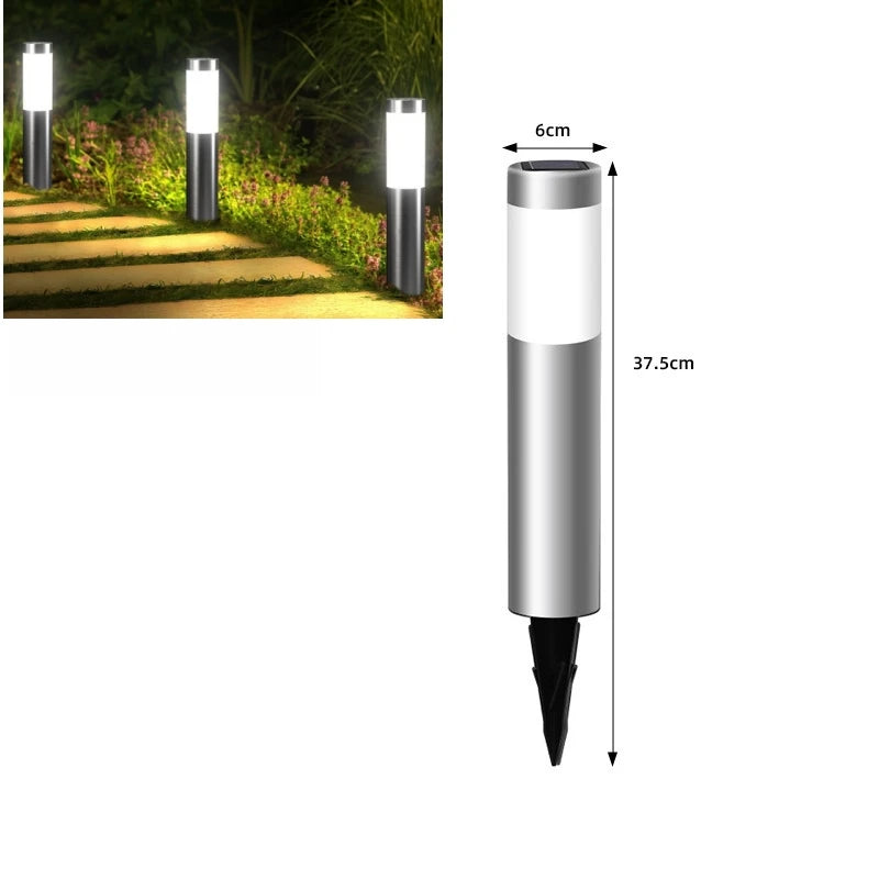 Luces LED solares modernas de acero inoxidable para senderos, lámparas cilíndricas mejoradas para patio, jardín, exteriores y decoración de pasillos