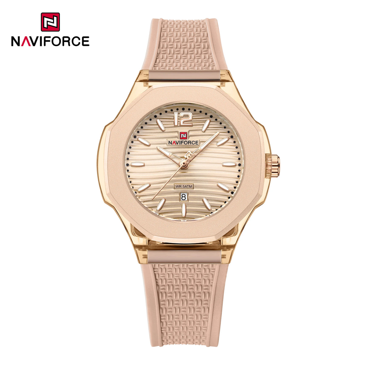 Reloj de cuarzo para mujer NAVIFORCE, resistente al agua 5ATM, correa de silicona, analógico, luminoso, casual y deportivo para dama