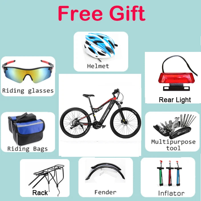 NUEVA Bicicleta eléctrica de 29 pulgadas YG90, batería de 48V17AH de 1000W, neumático de 29*2.1 pulgadas, amortiguador completo, freno de disco hidráulico, cuadro de aluminio
