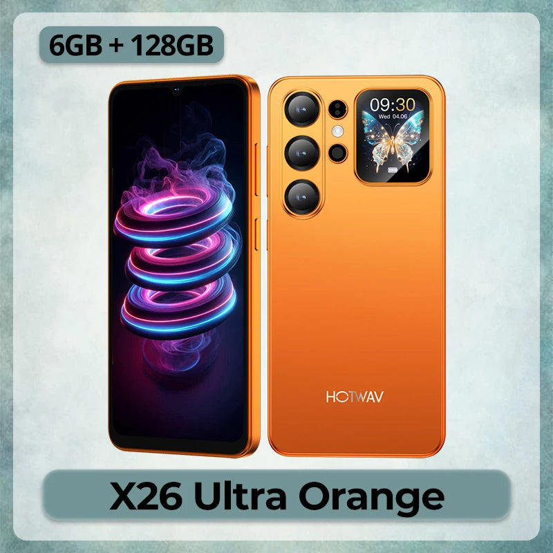 Smartphone HOTWAV X26 Ultra 6.75'' con pantalla grande de 120Hz, ultradelgado, Cyber Island, cámara de 13MP, 6GB de RAM, 128GB de ROM, batería de 5160mAh, carga rápida de 18W, ligero, global, 4G, WiFi 6, Android 16, procesador octa-core con selfie