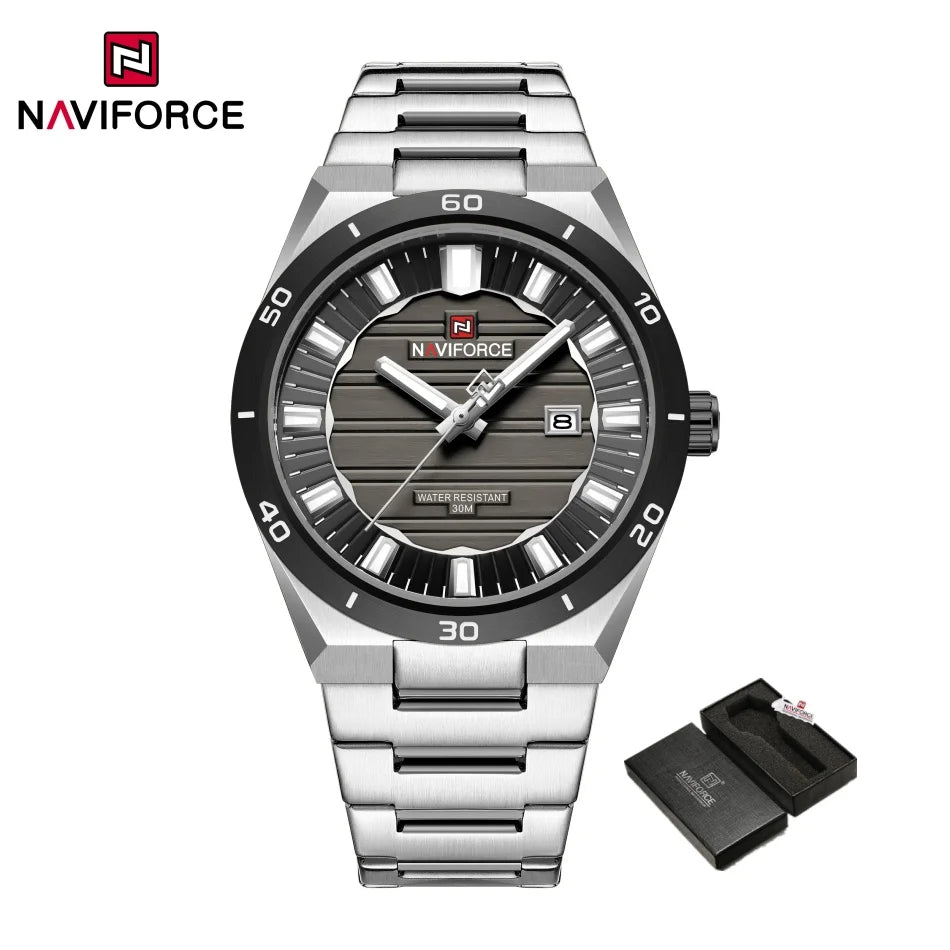 Reloj de cuarzo para hombre NAVIFORCE, original, resistente al agua, reloj de pulsera para hombre, correa de acero, cuarzo, visualización de fecha, luminoso, reloj de moda para hombre