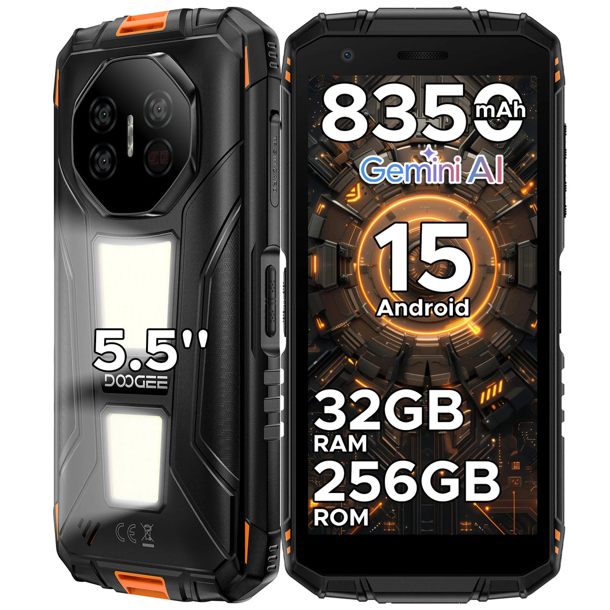 Teléfono resistente DOOGEE Fire 3 Max, pantalla HD+ de 5,5", luces de camping, 8350mAh, 32GB/256GB, UNISOC T7250, 48MP, NFC, smartphone Android 15