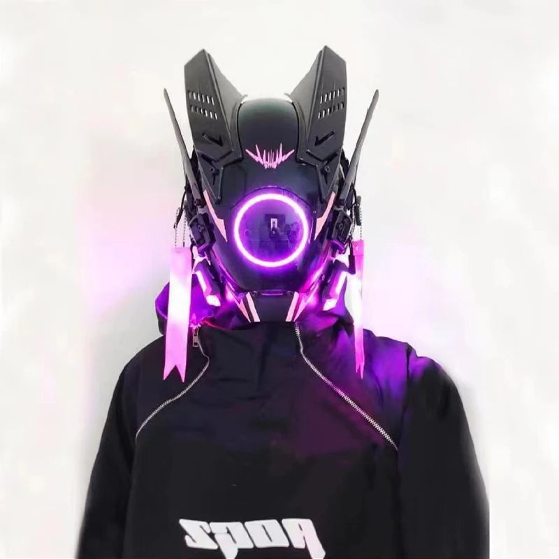 Máscara de casco nuevo Cyberpunk Samurai Robot Tech Shinobi especial Punk Techwear con luz Led máscara de Cosplay juguete niños regalo de Halloween ﻿