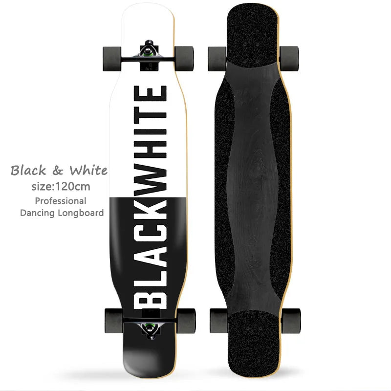 Patineta Completa para Mujer, Longboard de 110/120 cm, Tabla de Madera de Arce de 7 Capas, Ruedas de PU, para Principiantes, Freestyle, Baile Callejero
