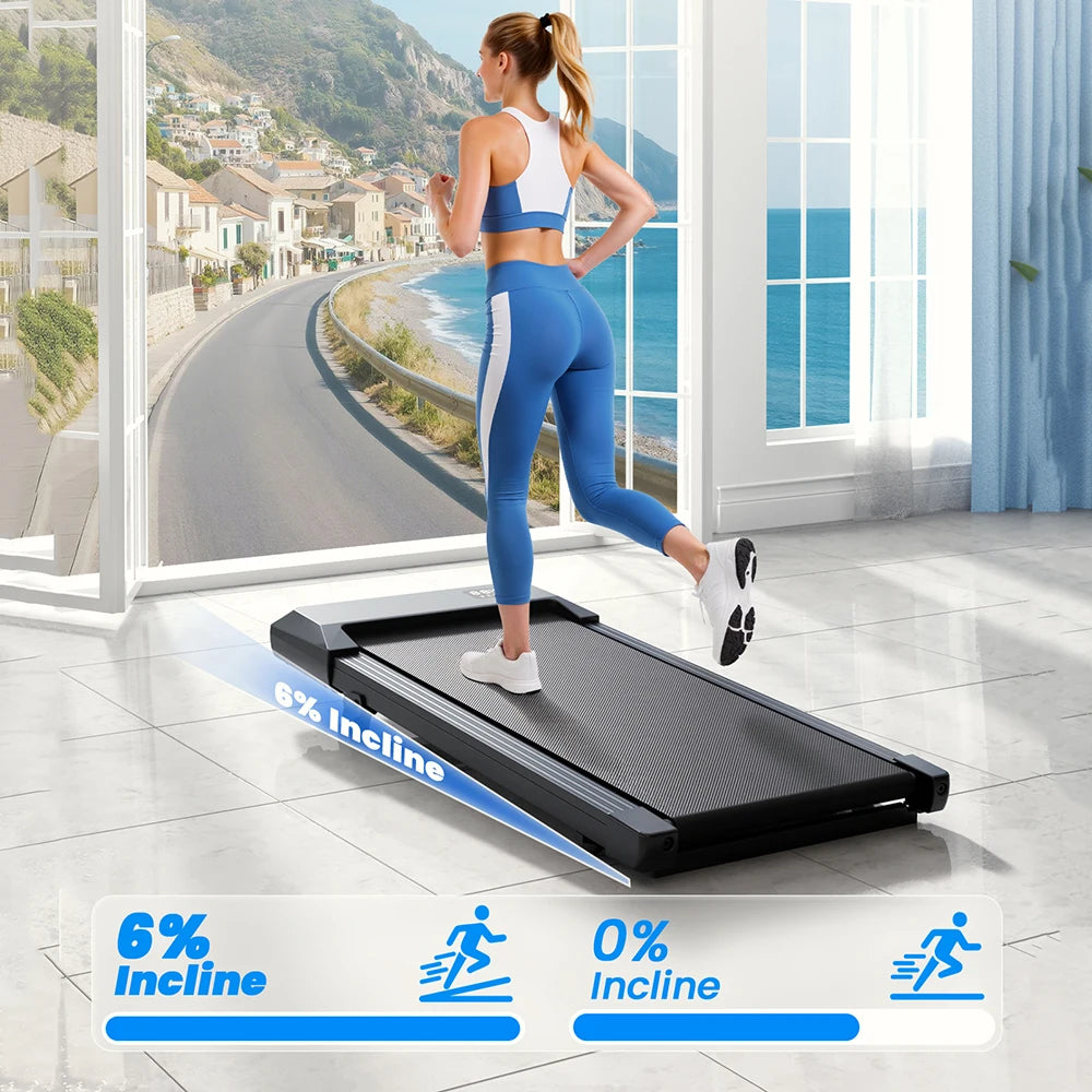 Caminadora Plegable Bajo Escritorio con Inclinación del 6%, 2.5 HP, Silenciosa, Portátil, con Control Remoto, Pantalla LED, 300LBS, Caminadora para Ejercicio
