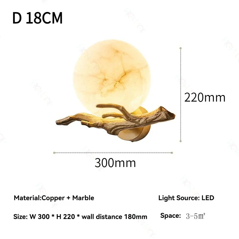 Italian Marble Waterproof Wall Lamp Brass LED Porch Light for Outdoor Garden Exterior Corridor Pathway Home Lighting