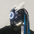 Cyberpunk máscara futurista Techwear, decoración de casco de Cosplay de Halloween con trenza ligera y sucia, Caballero de estilo guerrero japonés Sty
