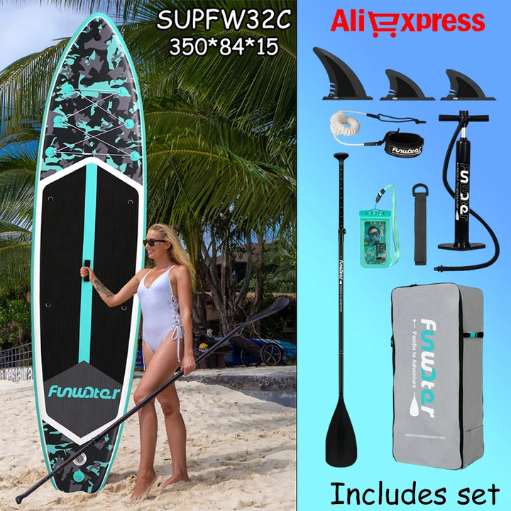 Tabla de Paddle Inflable Ultraligera Funwater SUPFW32C 350*84*15 para Adultos, Yoga Acuático, Pesca, Viajes, Surf, Tabla de Paddle Antideslizante