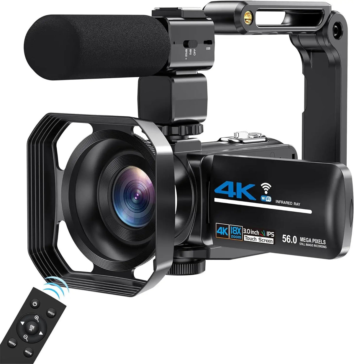 Cámara de vídeo Digital 4K de 56MP, videocámara Vlogging de visión nocturna infrarroja 18X, pantalla táctil de 3,0 pulgadas, cámara web WIFI para Youtube y vivo