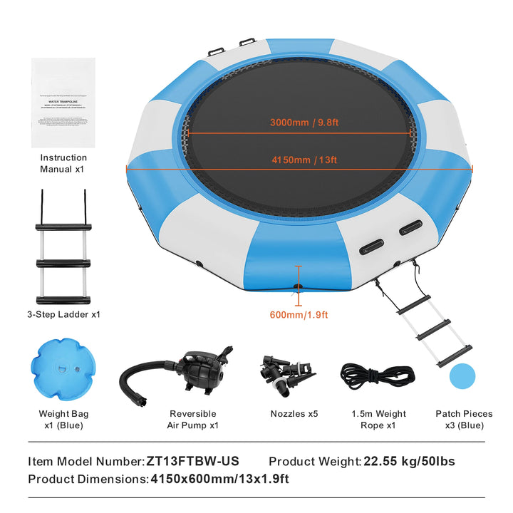 VEVOR-trampolín de agua recreativo, bóveda de agua inflable de 13 pies, plataforma de natación de rebote portátil, rebote flotante para niños y adultos