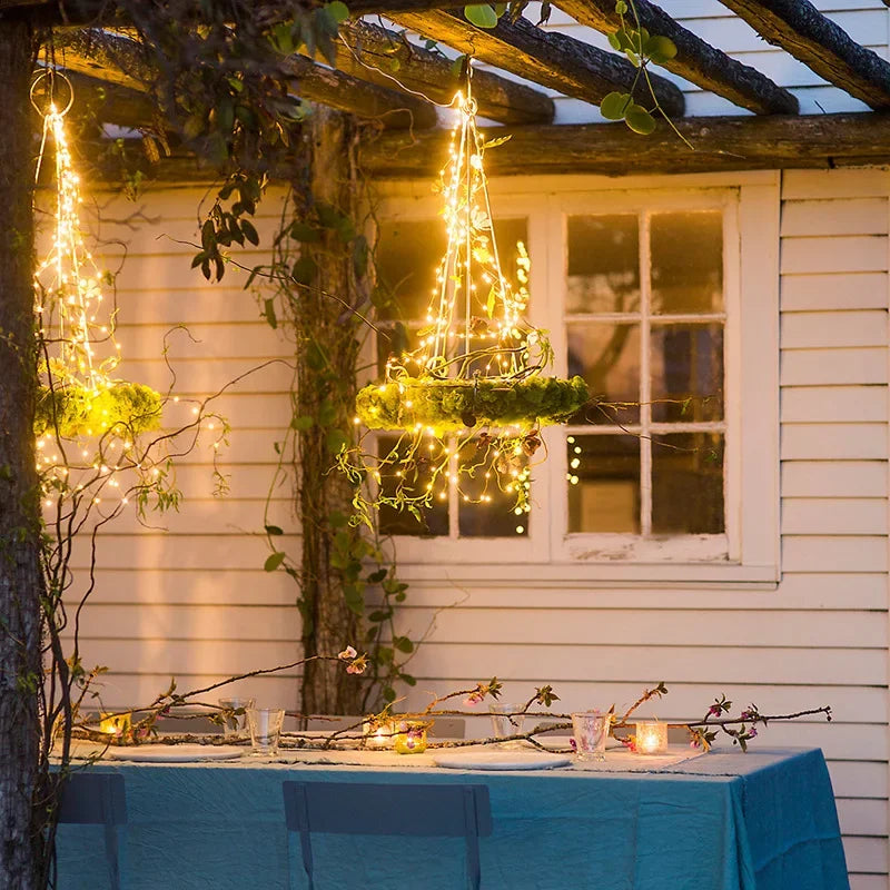 Rama de luces LED con energía Solar, luz de cascada impermeable de cobre para fiesta de jardín, decoración de árbol de Navidad al aire libre