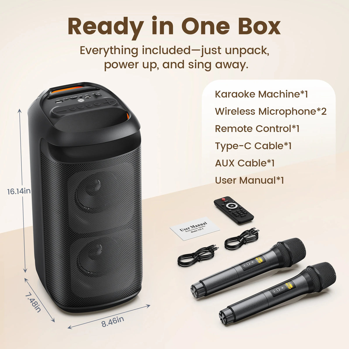 Altavoz Bluetooth Grande T37, Máquina de Karaoke con Dos Micrófonos, USB, Tarjeta TF, Grabación, TWS, Altavoz de Karaoke con Reverberación