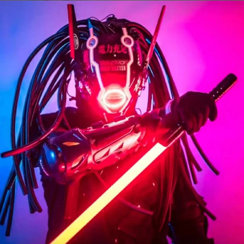 Máscara de casco nuevo Cyberpunk Samurai Robot Tech Shinobi especial Punk Techwear con luz Led máscara de Cosplay juguete niños regalo de Halloween ﻿