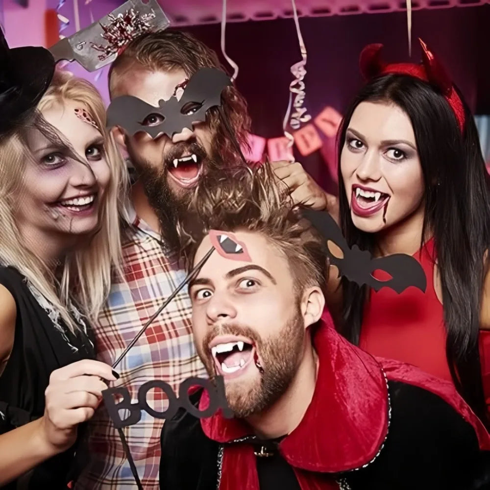 Dientes de vampiro de plástico para Halloween, accesorios de disfraces de Halloween, dientes de zombi retráctiles, colmillos de vampiro, decoración para fiestas temáticas.
