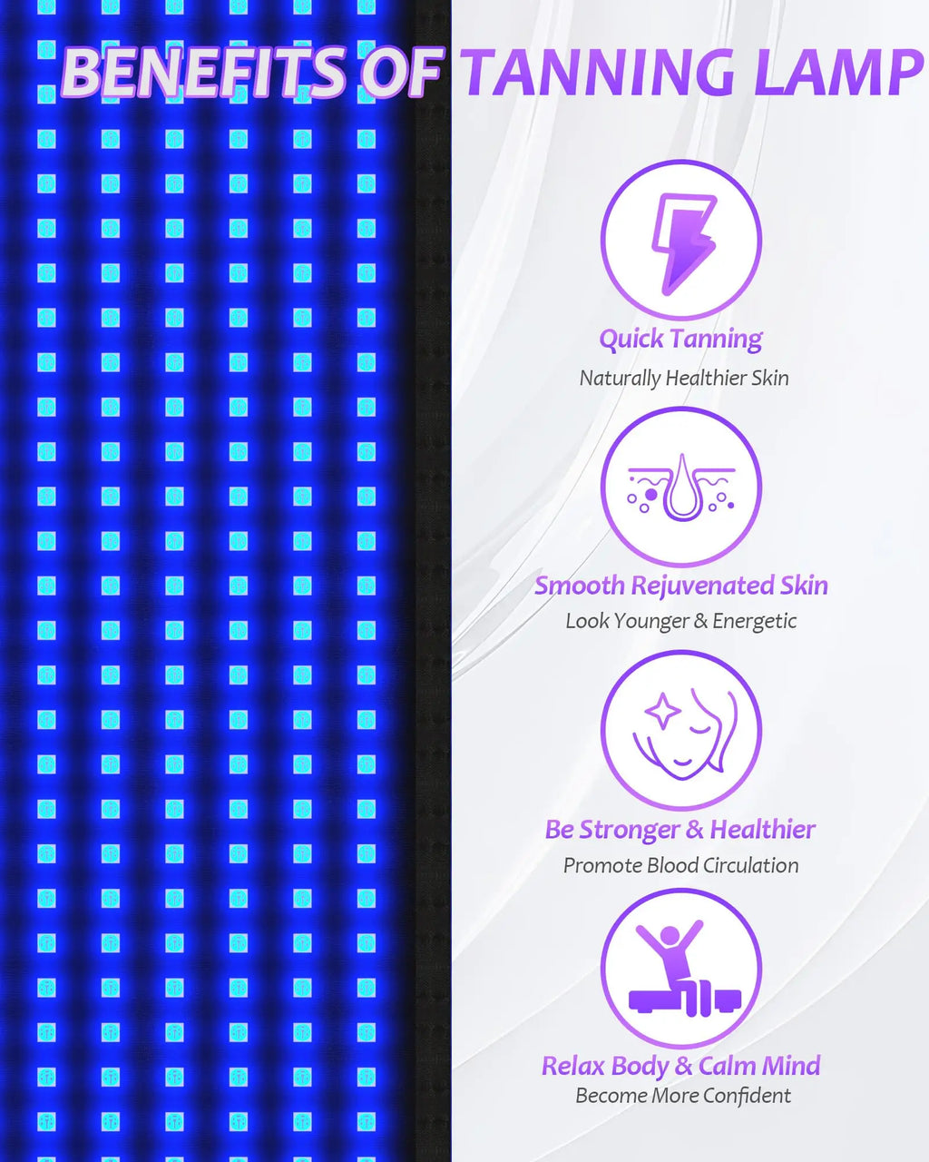 Jitesy - Alfombrilla para Lámpara de Bronceado de 100*60cm, 360 LED, Luz Azul, 460+490nm, 2 Modos: Constante y Pulsante, para Solárium