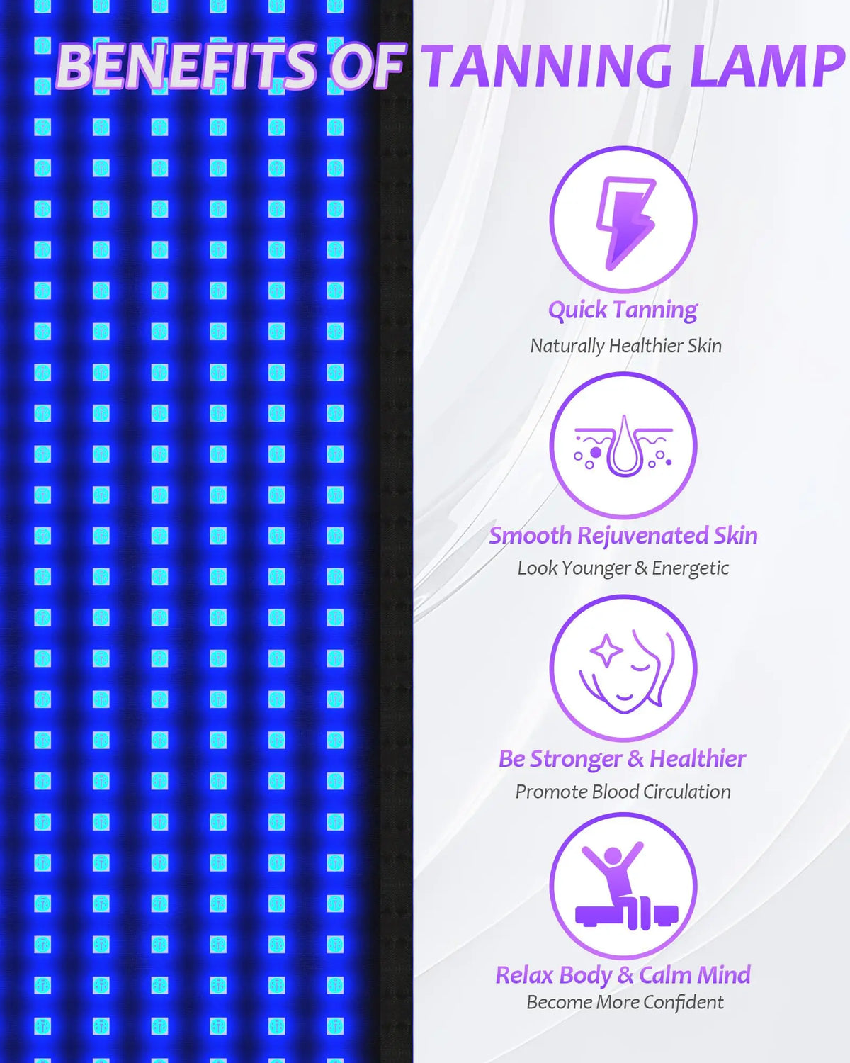 Jitesy - Alfombrilla para Lámpara de Bronceado de 100*60cm, 360 LED, Luz Azul, 460+490nm, 2 Modos: Constante y Pulsante, para Solárium