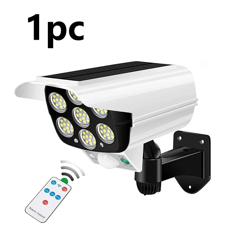 Luces solares con sensor de movimiento para exteriores, 2000 lúmenes, 77 LED, luz LED solar con sensor de movimiento, cámara de seguridad inalámbrica, focos para exteriores