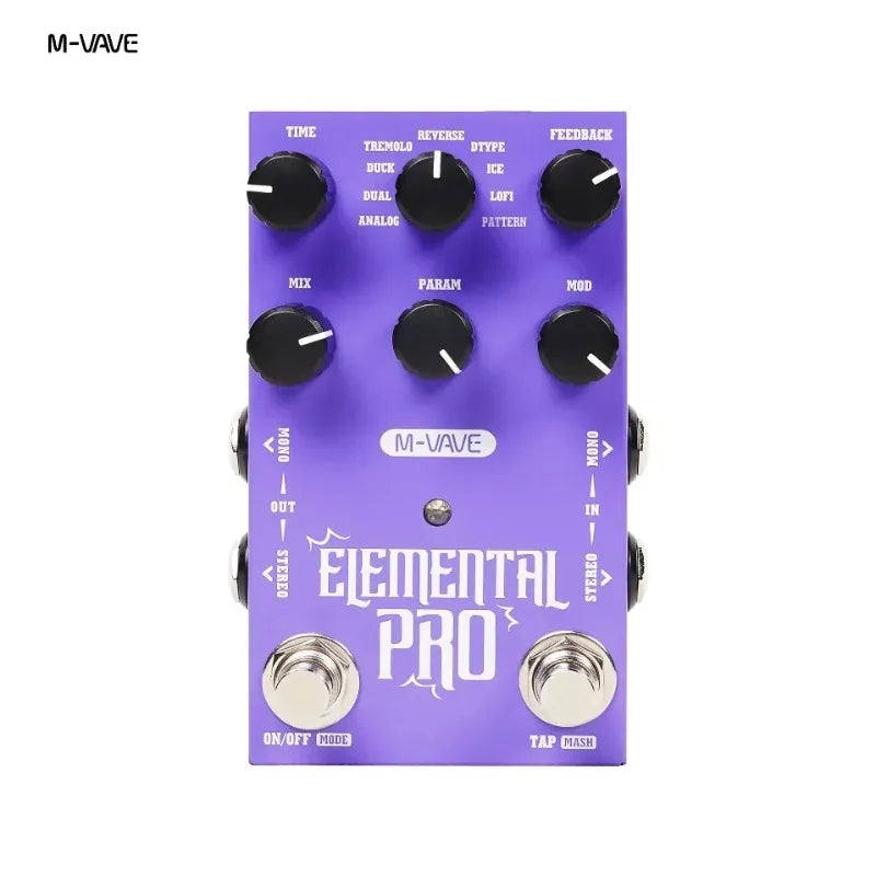 NUEVO pedal de efecto de delay para guitarra eléctrica M-Vave Elemental Pro, con efecto de delay estéreo, 9 modos y tiempo ajustable de 100 a 1200 ms, ideal para la interpretación en directo.