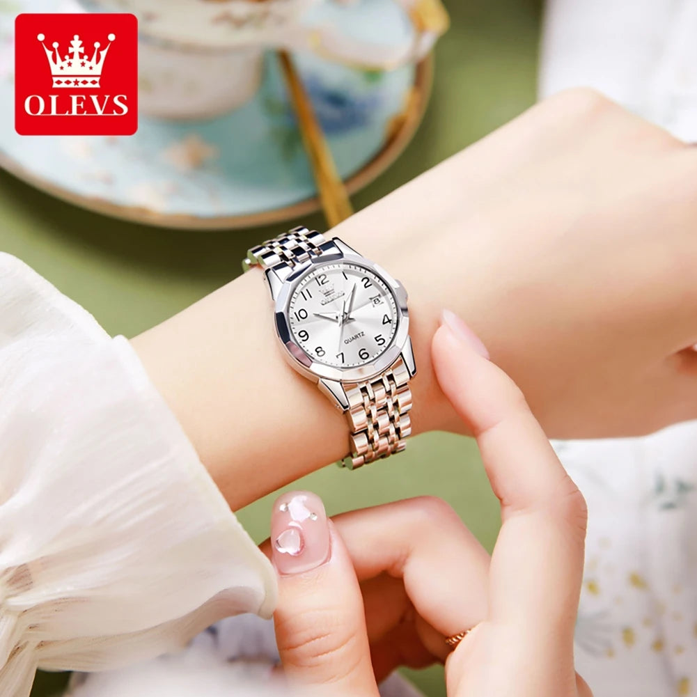 OLEVS Womens Watch Classic Dress Number Female Watches for Ladies Analog Quartz Stainless Steel Waterproof Luminous Date 9970