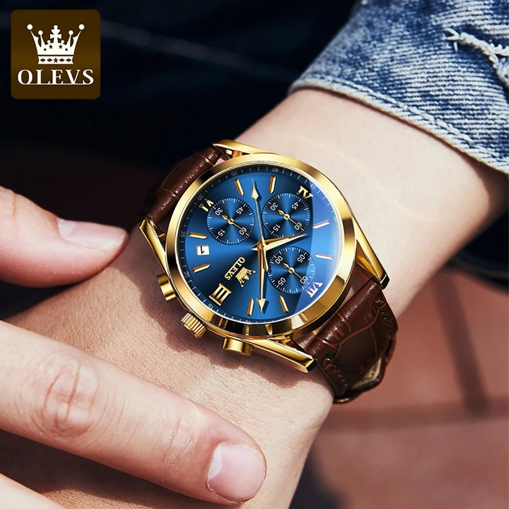 Reloj multifuncional para hombre OLEVS 2872, reloj clásico con correa de piel para hombre