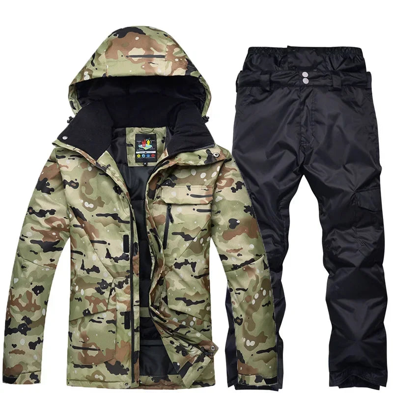 Ropa de nieve de camuflaje para hombre, ropa de hielo cálida, conjuntos de trajes de esquí, traje de snowboard, chaquetas y pantalones impermeables de 10K, -30