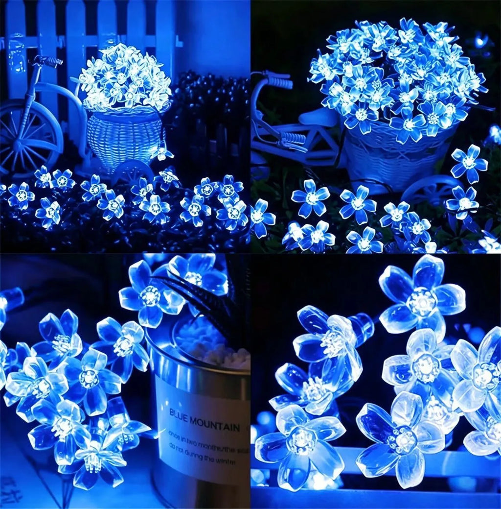 Guirnalda de luces LED solares para exteriores, flores de cerezo, 8 modos de iluminación, lámpara solar para camping, bodas y decoración navideña