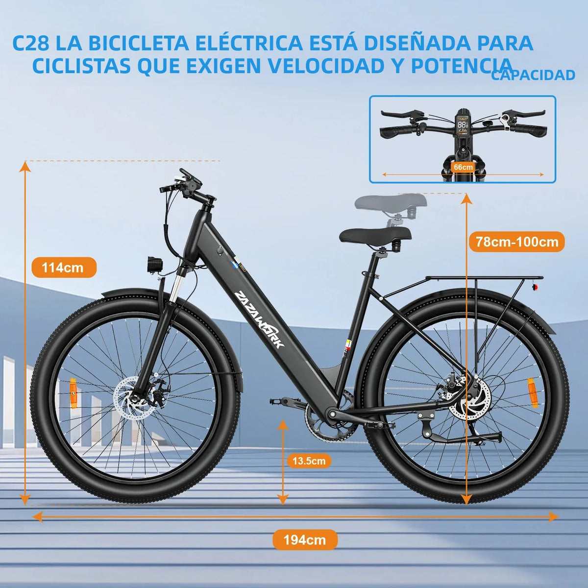 Bicicleta eléctrica ZAZAWORK C28 de 29 pulgadas, bicicleta eléctrica de largo alcance, motor de 250W, batería de 36V 20Ah, bicicleta eléctrica de 120km para adultos, bicicleta urbana de cercanías, frenos de disco mecánicos, con certificación CE