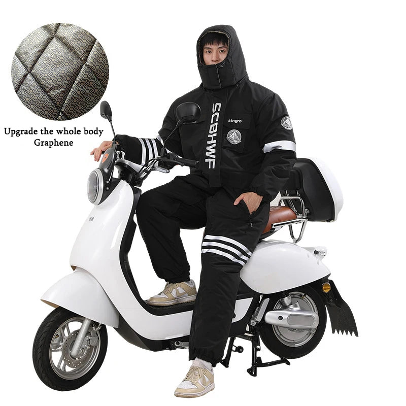 Ropa de motociclismo a prueba de frío, mono grueso de felpa de invierno con cremallera en la cadera, traje de esquí para pesca al aire libre para hombres y mujeres
