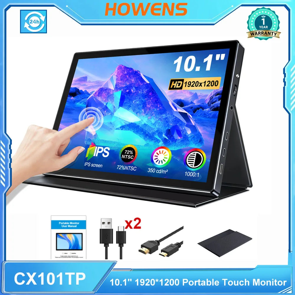 Pantalla Portátil HOWENS de 10.1 Pulgadas, Resolución de 60Hz 1920*1200, Panel TN, 520cd/ ㎡   Monitor Industrial Portátil con Brillo y Tiempo de Respuesta de 3ms