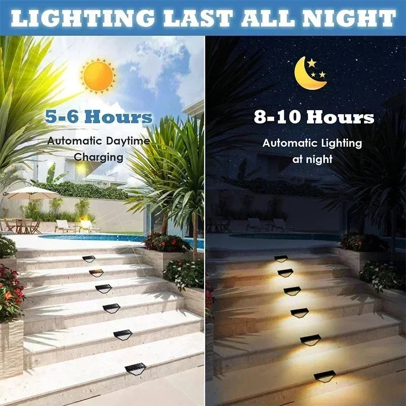 Luces solares para exteriores, lámparas para escaleras LED blanco cálido, luz para peldaños impermeable IP65, para jardín, pasarelas y caminos de escaleras