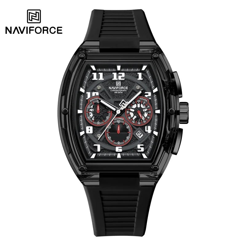 Reloj de cuarzo a la moda NAVIFORCE para hombre, cronógrafo, resistente al agua 50M, luminoso, correa de silicona, reloj deportivo para estudiante, uso diario