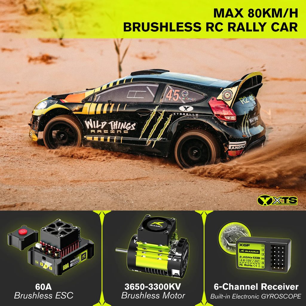 Coche RC sin escobillas 1/10, coche de rally 4WD, modelo de coche eléctrico de alta velocidad con control remoto de nivel profesional para competición.