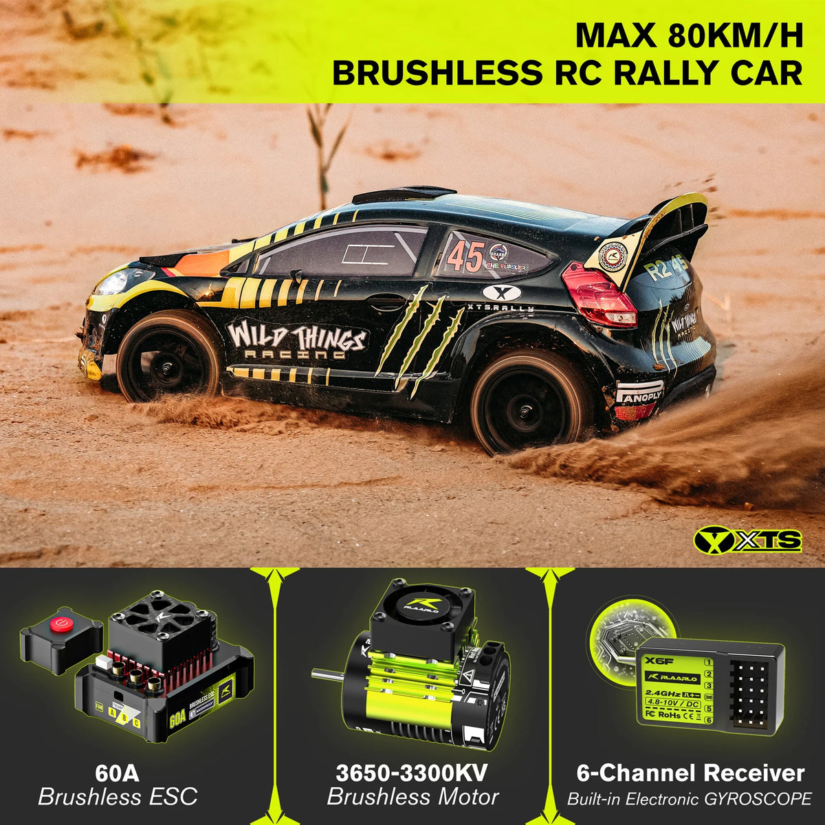 Coche RC sin escobillas 1/10, coche de rally 4WD, modelo de coche eléctrico de alta velocidad con control remoto de nivel profesional para competición.