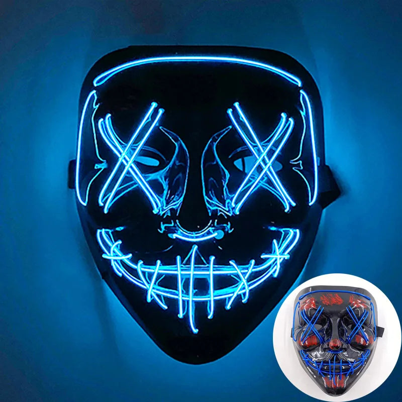 Máscara de Zorro Luminosa de Neón para Hombres, Máscaras de Disfraz Luminosas para Halloween, Brilla en la Oscuridad, Disfraz de Cosplay, Decoración para Fiestas de Disfraces