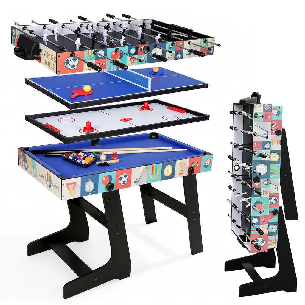 HLC 4-in-1 multi-game Table, Integrating Foosball, Billiards, Ping-Pong and Air Hockey, Ideal for Adults and Children, It Is the best light