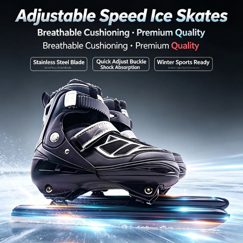 Patines de hielo para niños principiantes, tamaño ajustable, soporte de acero, patines de doble propósito para patinaje de velocidad y uso en pistas de hockey sobre hielo.