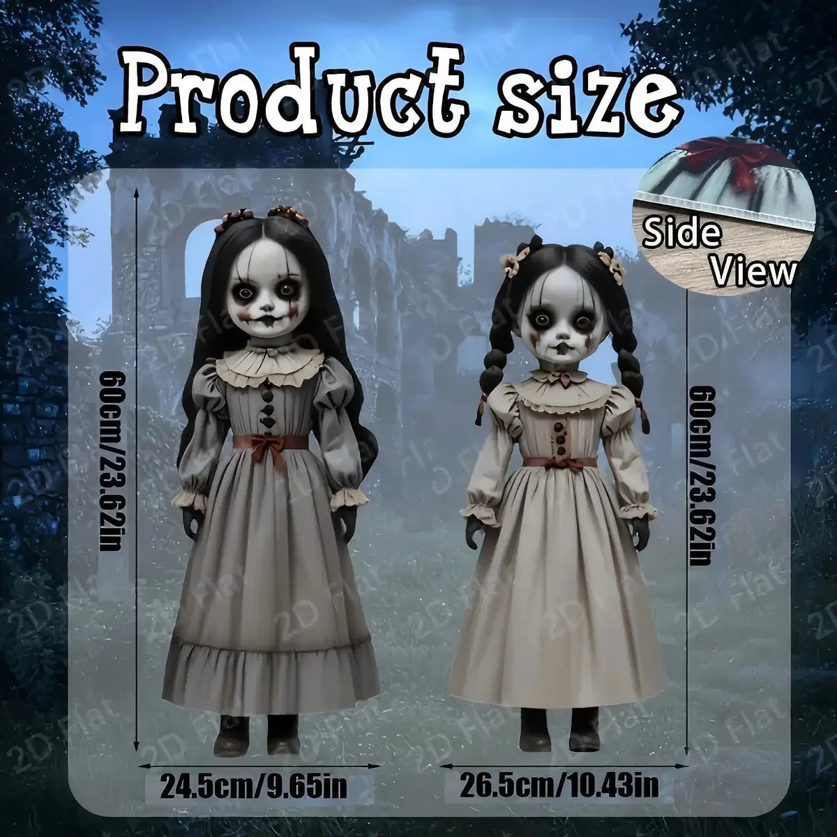 Muñeca aterradora 2D de 60cm para niñas, decoración de terror, decoración de Halloween para insertar, muñeca fantasma grande, decoración de patio al aire libre, accesorios aterradores, 2 uds.
